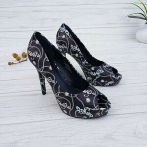 SIZE 6.5 WOMEN'S GUESS FACTORY HIGH HEELS CHAIN PRINT SIGNATURE HEELS ELEGANT